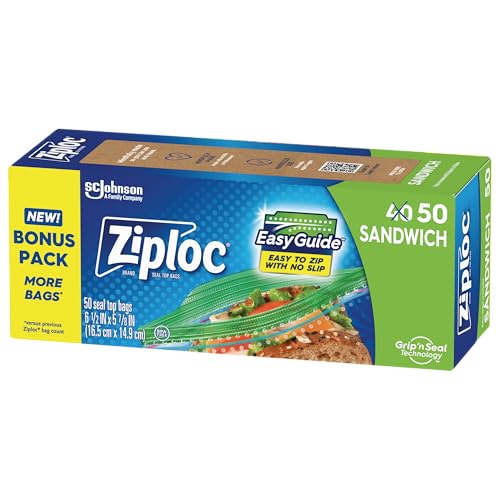 Ziploc Sandwich & Snack Bags, EasyGuide Texture, 50 Count