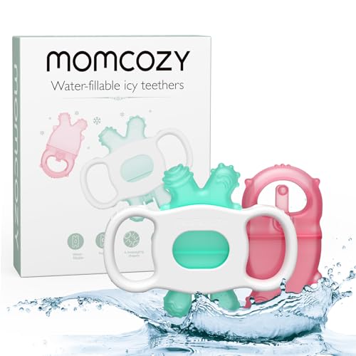 Momcozy Silicone Baby Teether Toys, 2-Pack, Green/Pink