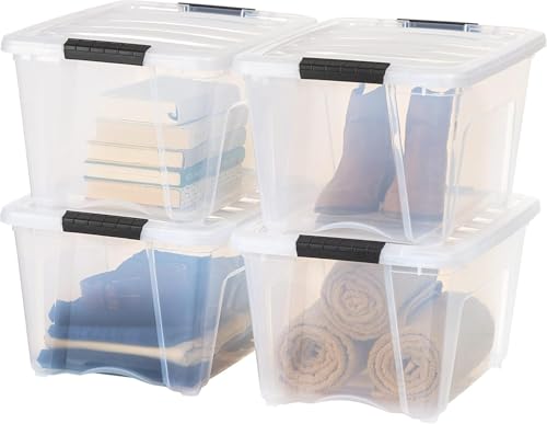 IRIS USA 32 Qt Clear Stackable Storage Bins, 4 Pack