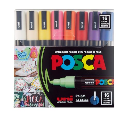 Posca Paint Marker Pen, Extra Fine, 16 Colors, PC-5M