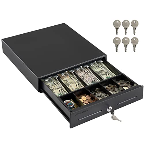 Volcora 13″ POS Cash Register Drawer, 4 Bill 5 Coin Tray, Black