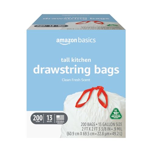 Amazon Basics 13 Gallon Kitchen Trash Bags, Fresh Scent, 200 Count