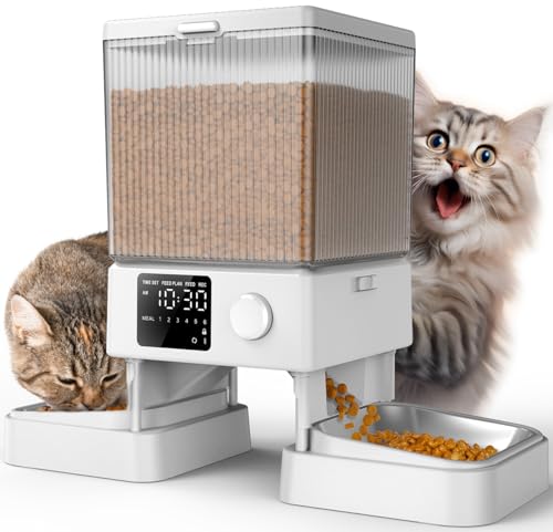 Automatic Dual Cat Feeder, 5L Capacity, Timed Dispenser (White)