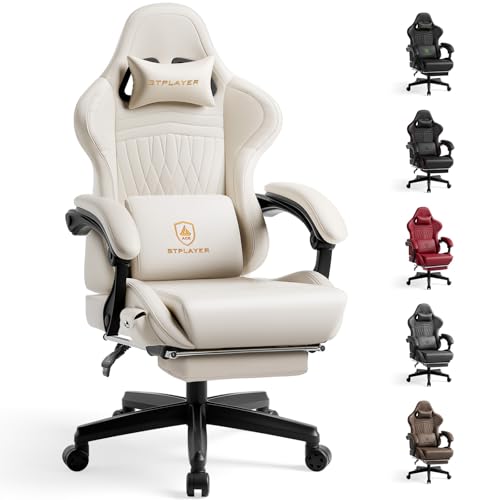 GTPLAYER Gaming Chair with Speakers, Reclining Ergonomic Chair, Ivory