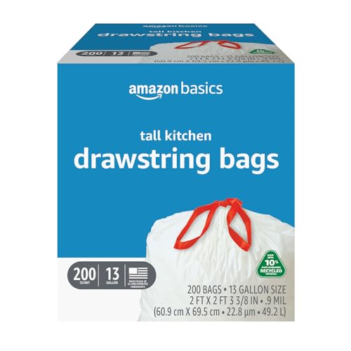 Amazon Basics 13 Gallon Kitchen Trash Bags, 200 Count