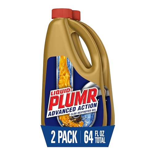 Liquid-Plumr Clog Remover Gel, Deodorizes, Safe for Septic, 2×32 oz