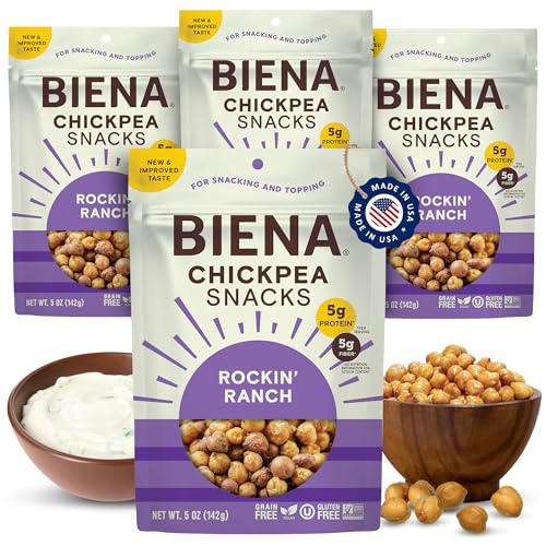 BIENA Rockin’ Ranch Chickpea Snacks, 4-Pack, 5oz Bags