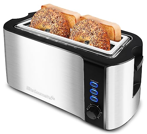 Elite Gourmet 4 Slice Toaster, Wide Slots, Stainless Steel