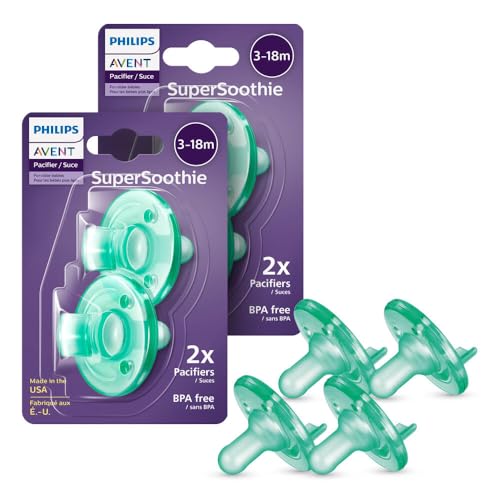 Philips Avent Soothie Silicone Pacifiers, 3-18M, 4-Pack, Green