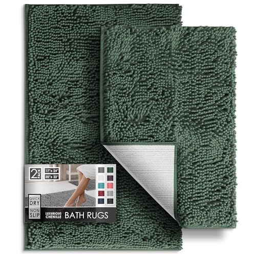 Hearth & Harbor Hunter Green 2-Piece Chenille Bath Mat Set