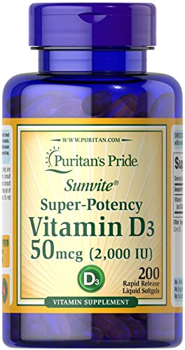 Puritan’s Pride Vitamin D3 50mcg for Immune & Bone Health, 200 Softgels