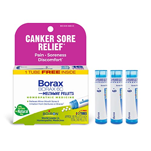 Boiron Borax 6C Homeopathic Medicine for Canker Sore Relief, 3 Count