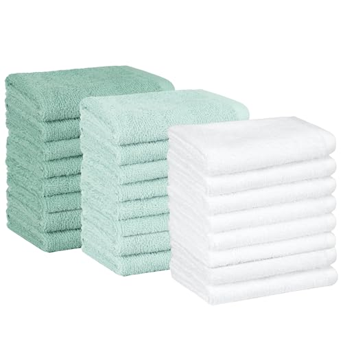 Amazon Basics 24-Pack Fast Drying Washcloths, 12×12, Seafoam/Ice/White