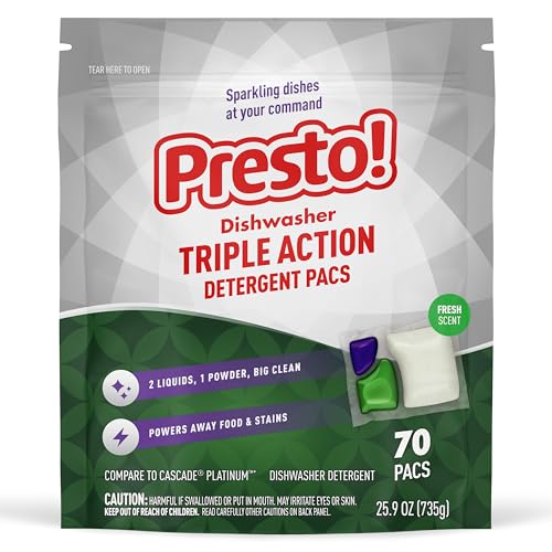 Presto! Triple Action Dishwasher Pacs, Fresh Scent, 70 Ct