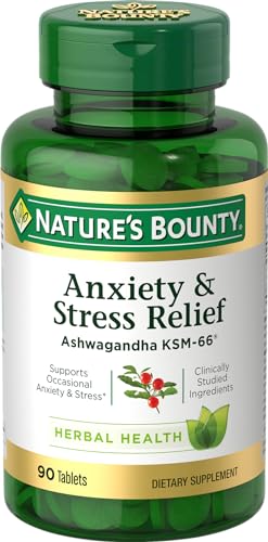 Nature’s Bounty Ashwagandha Tablets, Stress Relief, 90 Ct