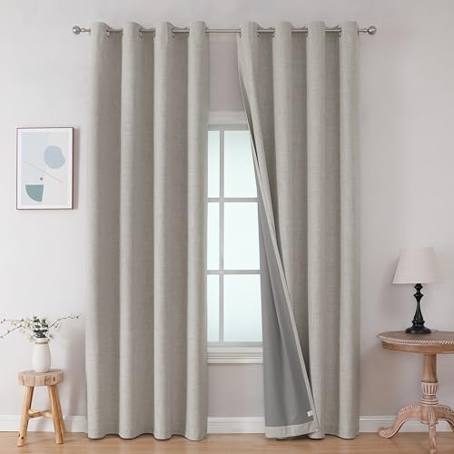 Joydeco 100% Blackout Curtains, 2 Panels, Greyish White, 42×63″