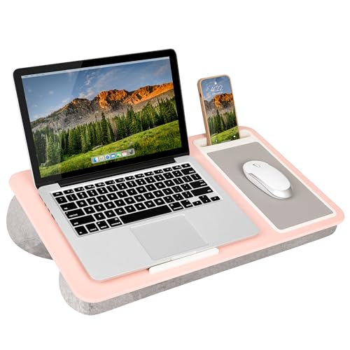 Pink Lap Desk with Mouse Pad & Phone Holder for 15.6″ Laptops
