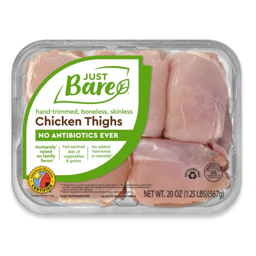 Just Bare Boneless Skinless Chicken Thighs, 1.25 LB, No Antibiotics