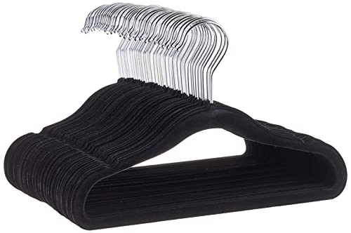 Amazon Basics Kids Velvet Non-Slip Hangers, Pack of 50, Black