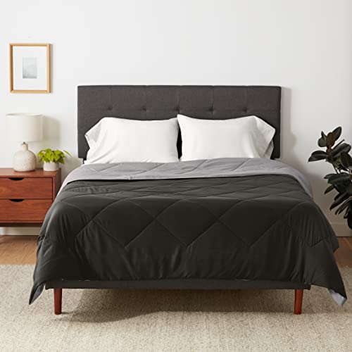 Amazon Basics Reversible Comforter, Full/Queen, Lightweight, Black/Grey