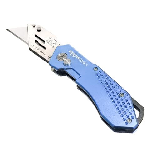 Amazon Basics Light Blue Folding Utility Knife with Holster