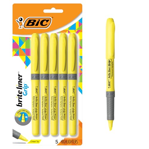 BIC Brite Liner Chisel Tip Highlighters, 5-Pack, Yellow