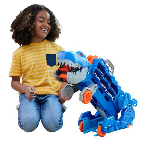 Hot Wheels T-Rex Transporter Track Set, Transforms with Lights & Sounds