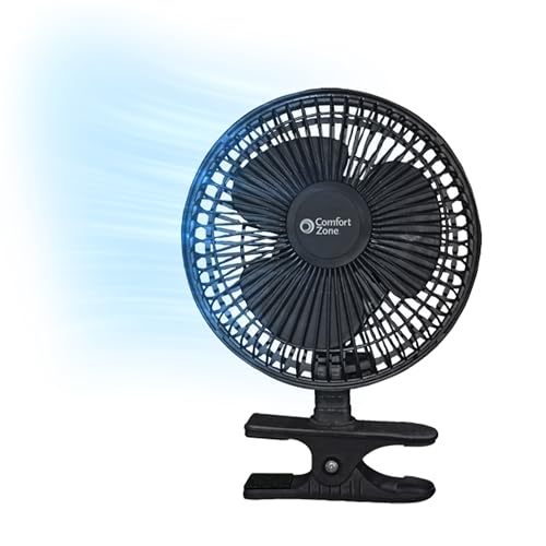 Comfort Zone 6″ Portable Clip-On Fan, Adjustable Tilt, Black