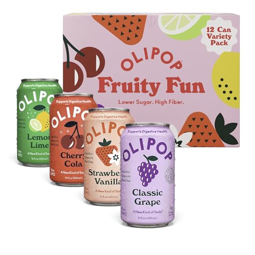 OLIPOP Fruity Prebiotic Soda, 12oz Cans, Gluten-Free, Vegan