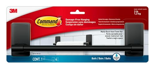 Matte Black Command Towel Bar with Strips, 9″ Length