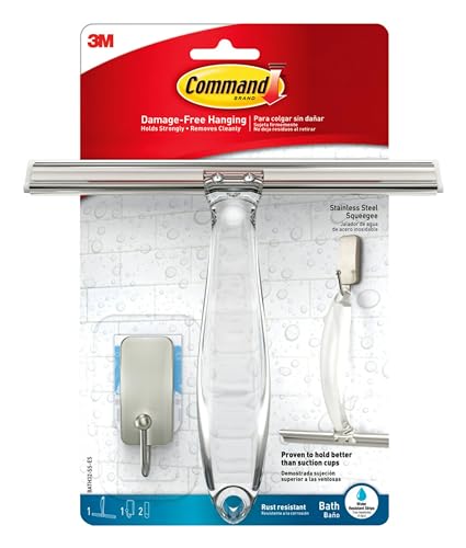 Command Bath Shower Caddy with Hook & Squeegee, Satin Nickel