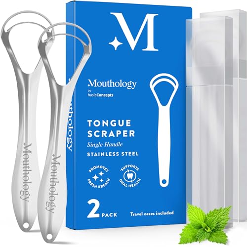 Mouthology Stainless Steel Tongue Scraper (2 Pack) for Adults