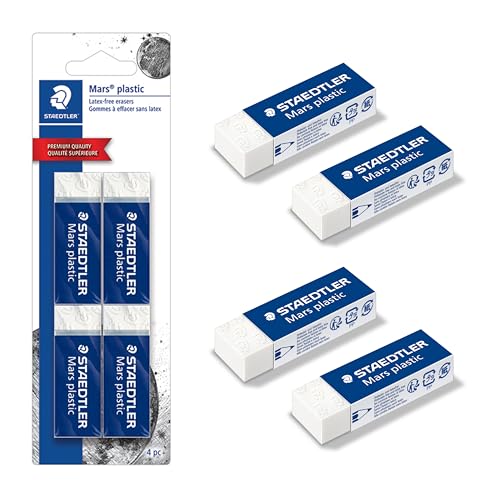 STAEDTLER Mars Vinyl Erasers 4-Pack, White, Latex-Free, Germany
