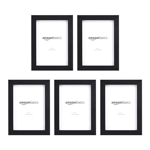 Amazon Basics 5×7 Photo Frame Set, Black, Pack of 5
