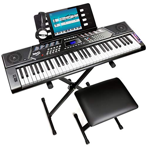 RockJam 61 Key Keyboard Bundle: Stand, Bench, Headphones & App