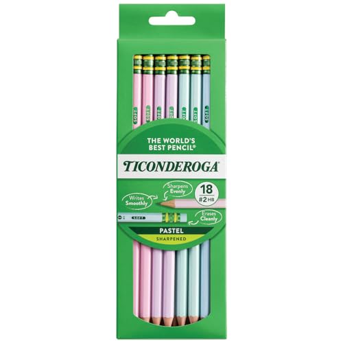 Ticonderoga Pre-Sharpened 2 HB Pencils, Pastel, 18 Pack