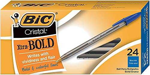 BIC Cristal Xtra Bold Pens, 1.6mm, Blue, 24-Pack
