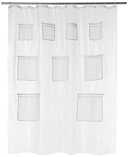 Amazon Basics Clear Shower Curtain with Storage Pockets