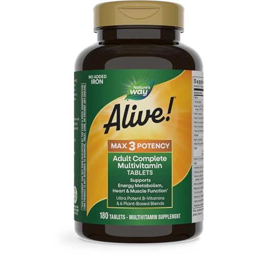 Nature’s Way Alive! Max3 Multivitamin, High Potency B-Vitamins, 180 Tablets