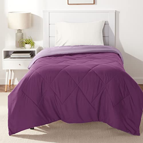 Amazon Basics Reversible Twin Comforter, Plum/Light Purple