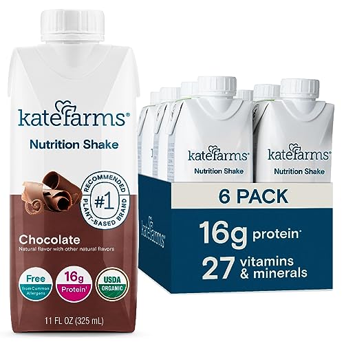 KATE FARMS Chocolate Nutrition Shake, 16g Protein, Plant-Based, 6 Pack