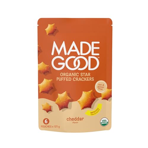 MadeGood Cheddar Star Puffed Crackers, 6 Bags, Gluten-Free