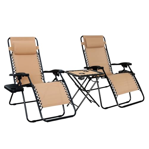 Amazon Basics Zero Gravity Lounge Chair Set with Table, Beige
