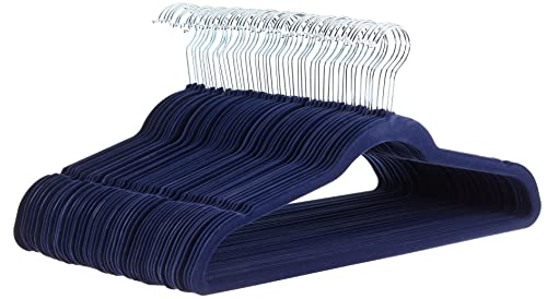 Amazon Basics Velvet Non-Slip Hangers, Navy Blue – 50 Pack