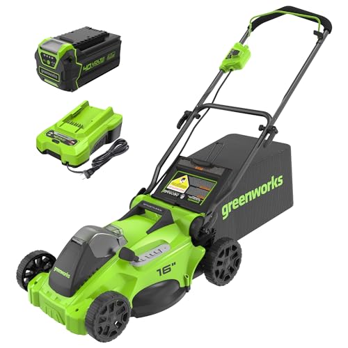 Greenworks 40V 16″ Brushless Cordless Lawn Mower with Battery