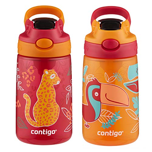 Contigo Kids Water Bottles, Cheetahs & Toucans, 14 oz, 2 Pack