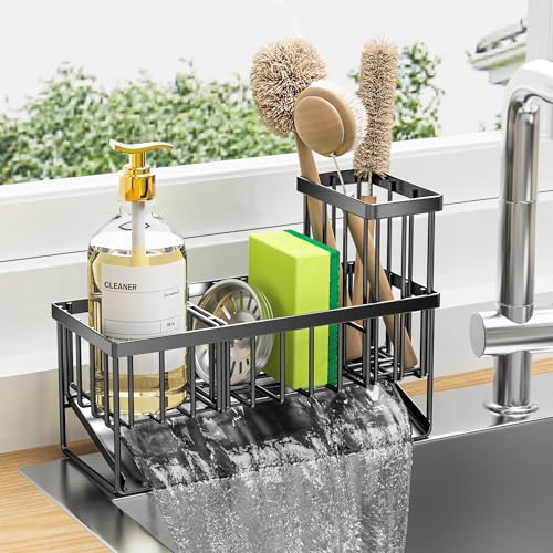 Cisily Stainless Sink Caddy with Brush & Sponge Holder