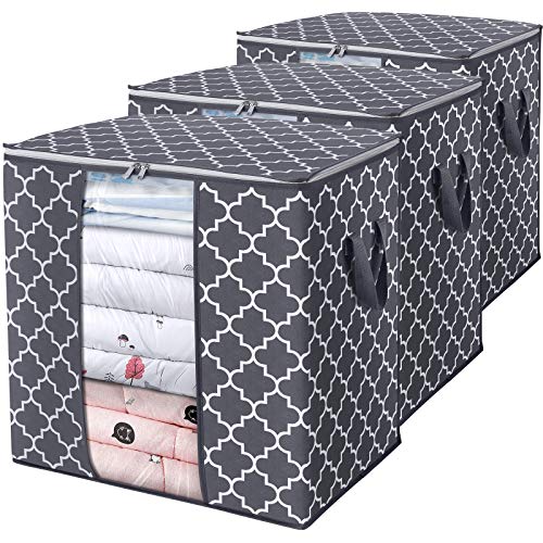 WISELIFE 100L Storage Bags 3-Pack for Bedding, Gray