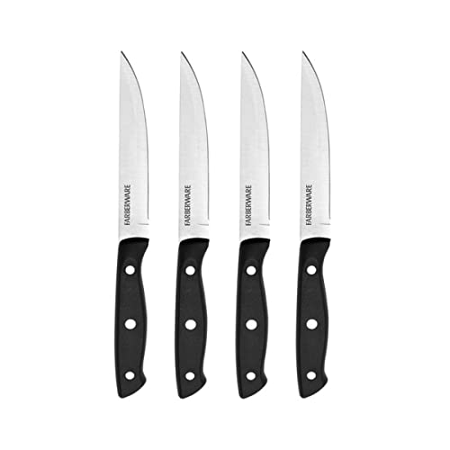 Farberware 4-Piece Steak Knife Set, High-Carbon Steel, Black