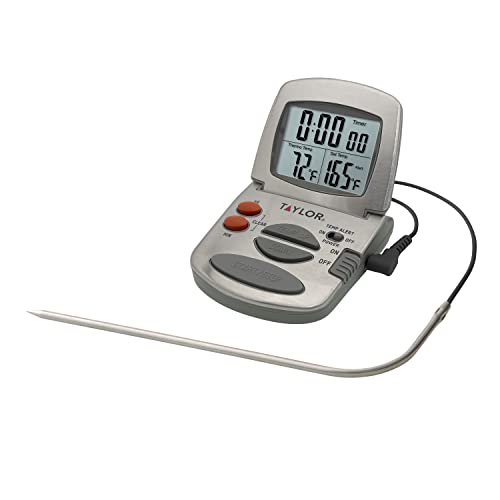 Taylor Digital Meat Thermometer with Timer & Probe, Stainless Steel